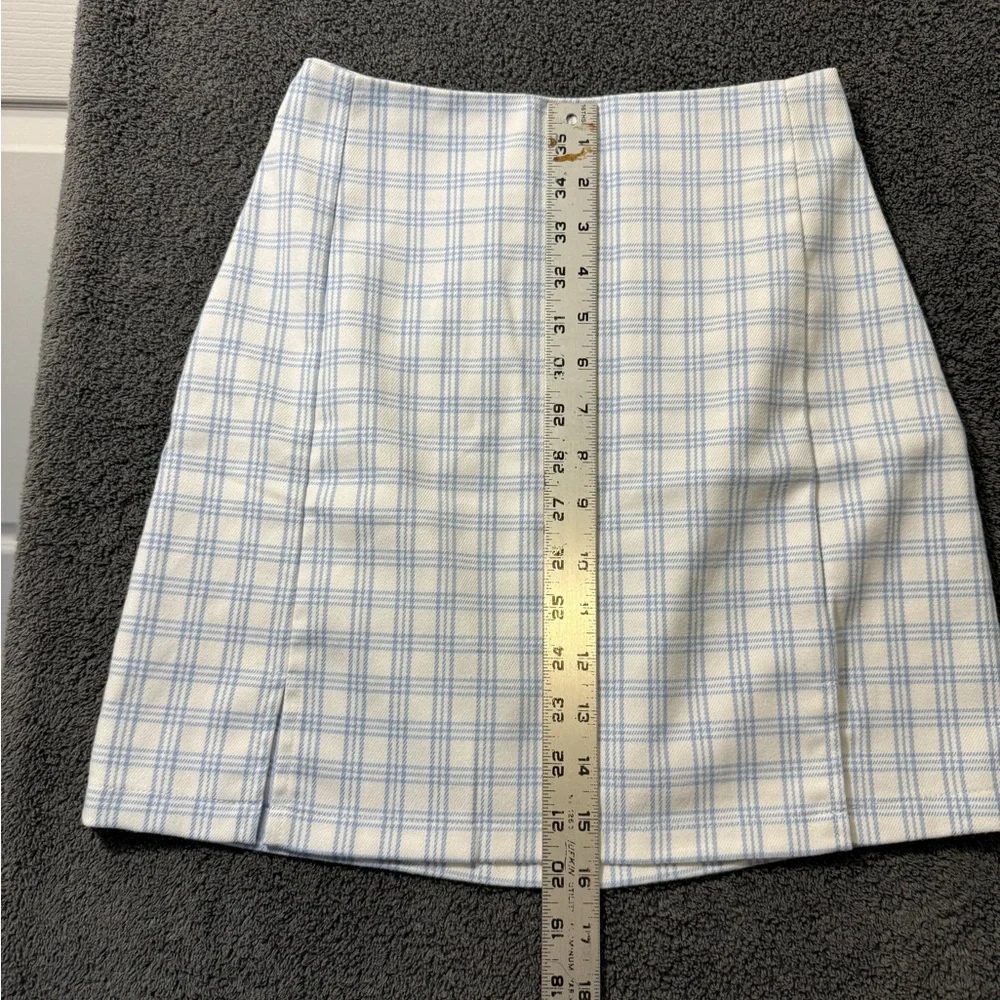 Elegant Blue and White Checkered Pencil‎ Skirt